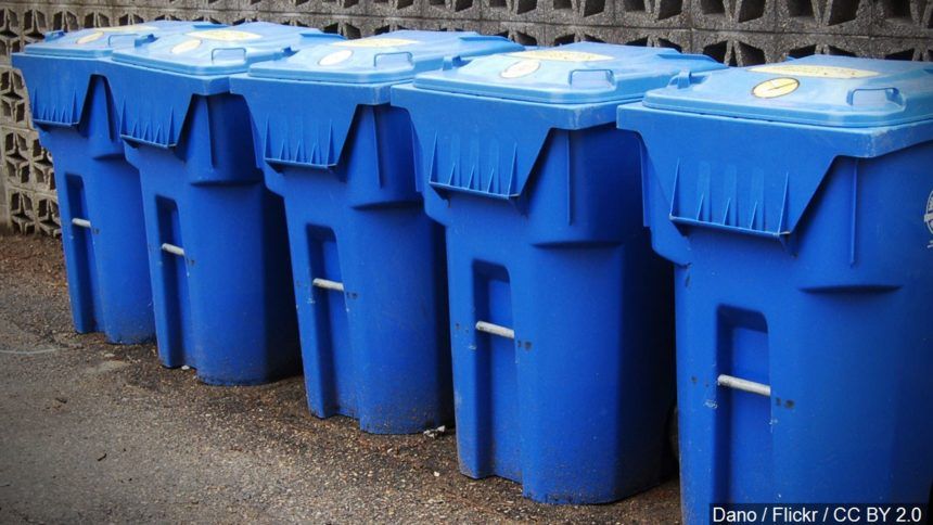 blue recycling bins