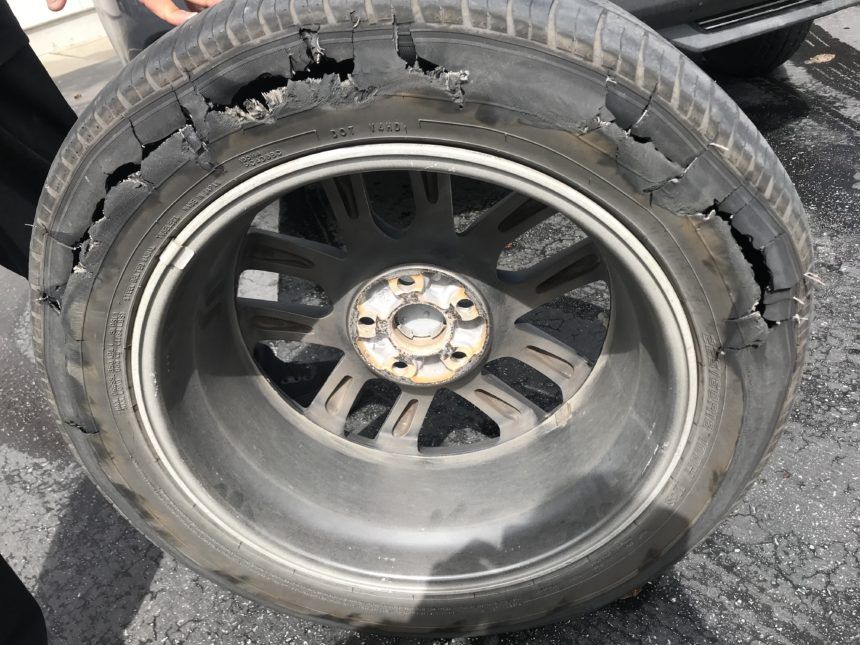 Blown out tire