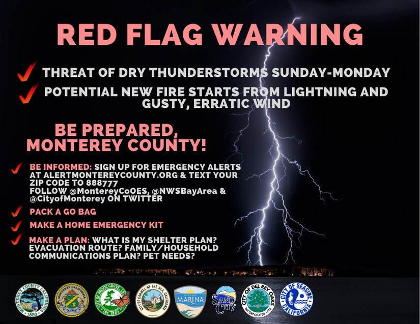 Red Flag warning for dry lightning, erratic winds issued through 5 .  Monday – KION546