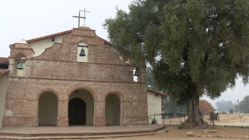 Mission San Antonio de Padua buffering defenses against Dolan Fire