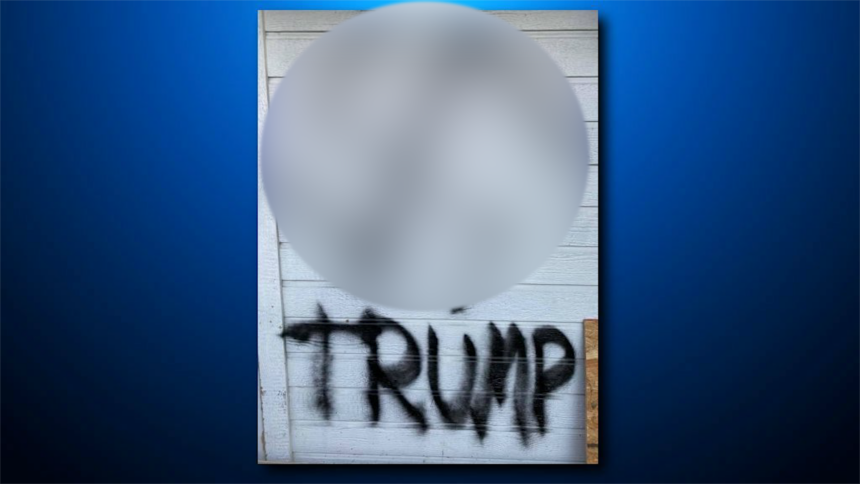 blurred trump graffiti swastika