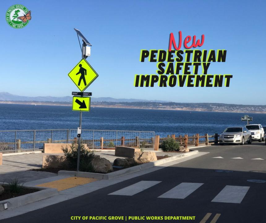 pacific grove pedestrian sign ocian view forest