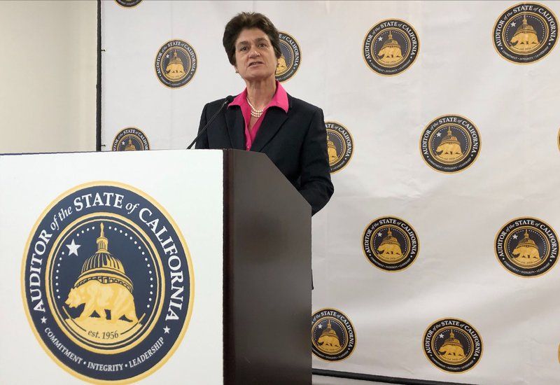 In this Oct. 24, 2019, file photo, California State Auditor Elaine Howle speaks during a news conference in Sacramento, Calif. Howle is releasing an audit Thursday, Jan. 28, 2021, of how the state's beleaguered unemployment agency has handled fraudulent claims.