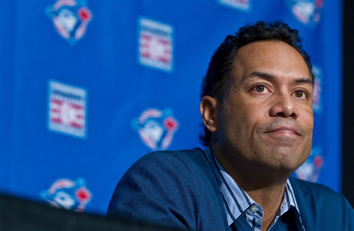 January 5, 2011-ROBERTO ALOMAR-Former Toronto Blue Jay second baseman Roberto Alomar talks with the media Wednesday January 5, 2011 at the Roger's Centre in Toronto. On Wednesday, the Baseball Hall of Fame in Cooperstown, N.Y., welcomed its two newest members Alomar and pitcher Bert Blyleven. Alomar received the second highest vote total in history, 90 per cent of the record 581 ballots submitted by the BBWAA. (Photo by Tara Walton/Toronto Star via Getty Images)