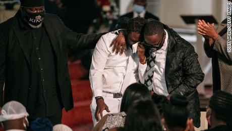 NEW YORK, NY - JULY 27: Davell Gardner is overcome with emotion at the funeral of his 1-year-old son, Davell Gardner Jr, at Pleasant Grove Baptist Church on July 27, 2020 in New York City. At the ceremony, local elected officials, activists, and clergy gathered to mourn the loss of Davell and condemn the gun violence responsible for his death at a Brooklyn cookout on July 12. (Photo by Scott Heins/Getty Images)