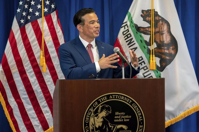 FILE - In this April 23, 2021, file photo, California Attorney General Rob Bonta speaks in Sacramento, Calif. California's new attorney general on Tuesday, May 11, 2021, promised more action on hate crimes, saying there is 