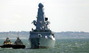 The Royal Navy's HMS Defender is pictured at the port of Odessa