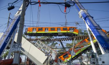 View of the site of a train accident after an elevated metro line collapsed in Mexico City on May 4