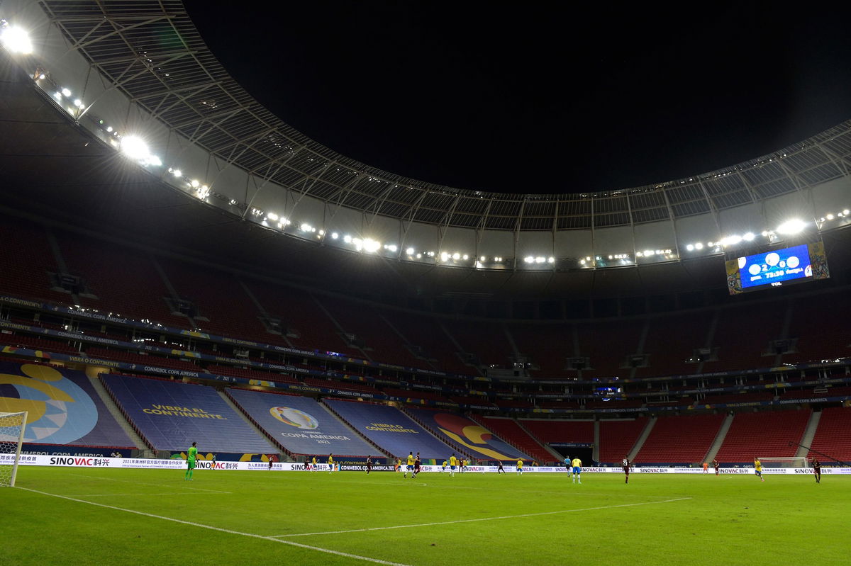 BRASILIA, BRAZIL - JUNE 13: General view of the empty stands during a Group B match between Brazil and Venezuela as part of Copa America 2021 at Mane Garrincha Stadium on June 13, 2021 in Brasilia, Brazil. (Photo by Pedro Vilela/Getty Images)