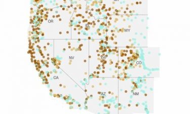 Preliminary 7-day average streamflows are shown as of July 8 compared to historical data for each site on the same day. Sites with no data or fewer than 30 years of comparison data omitted.