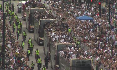 Crowds in close proximity during the Milwaukee Bucks championship celebration parade.