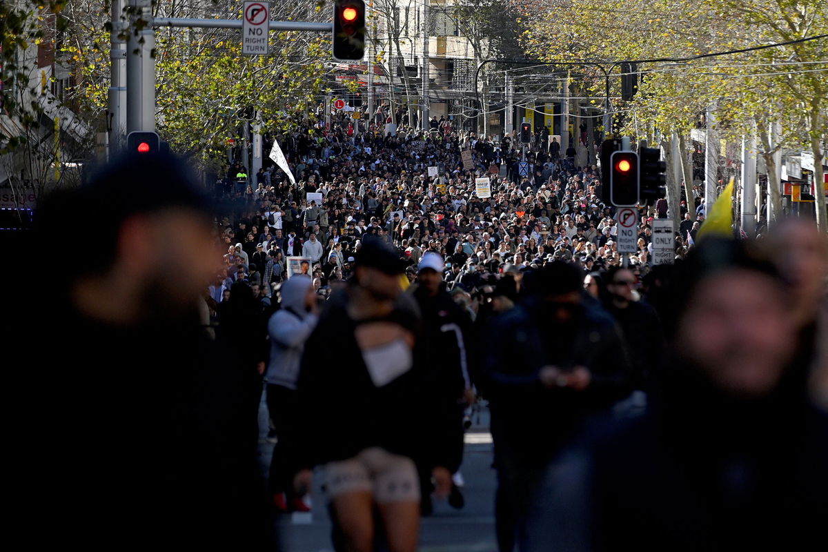 <i>Steven Saphore/AFP/Getty Images</i><br/>Anti-lockdown protesters demonstrate in Sydney on July 24.