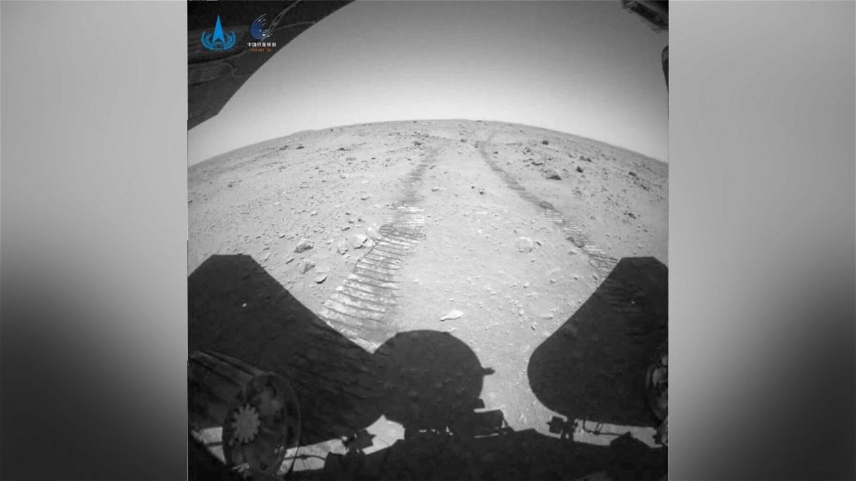 <i>China National Space Administration</i><br/>China's National Space Administration released new images and videos from Zhurong's exploration of Mars.