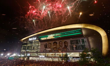 Fireworks explode over Fiserv Forum after title win.