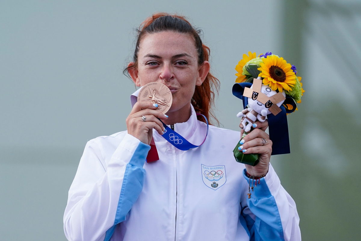 <i>Alex Brandon/AP</i><br/>Perilli celebrated her bronze finish