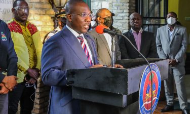 Haiti's interim Prime Minister Claude Joseph at a press conference in Port-au Prince on July 11