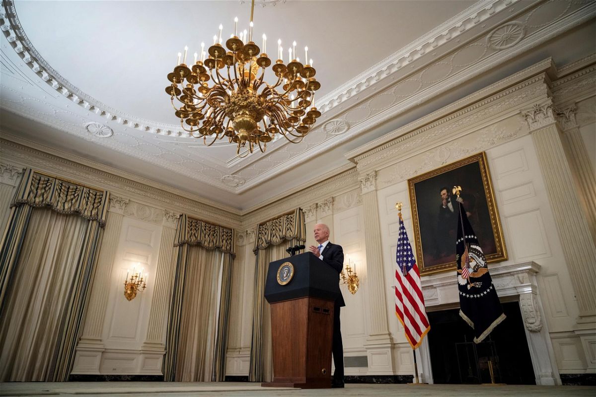 <i>Drew Angerer/Getty Images</i><br/>President Joe Biden speaks about the nation's economic recovery amid the Covid-19 pandemic in the State Dining Room of the White House on July 19 in Washington