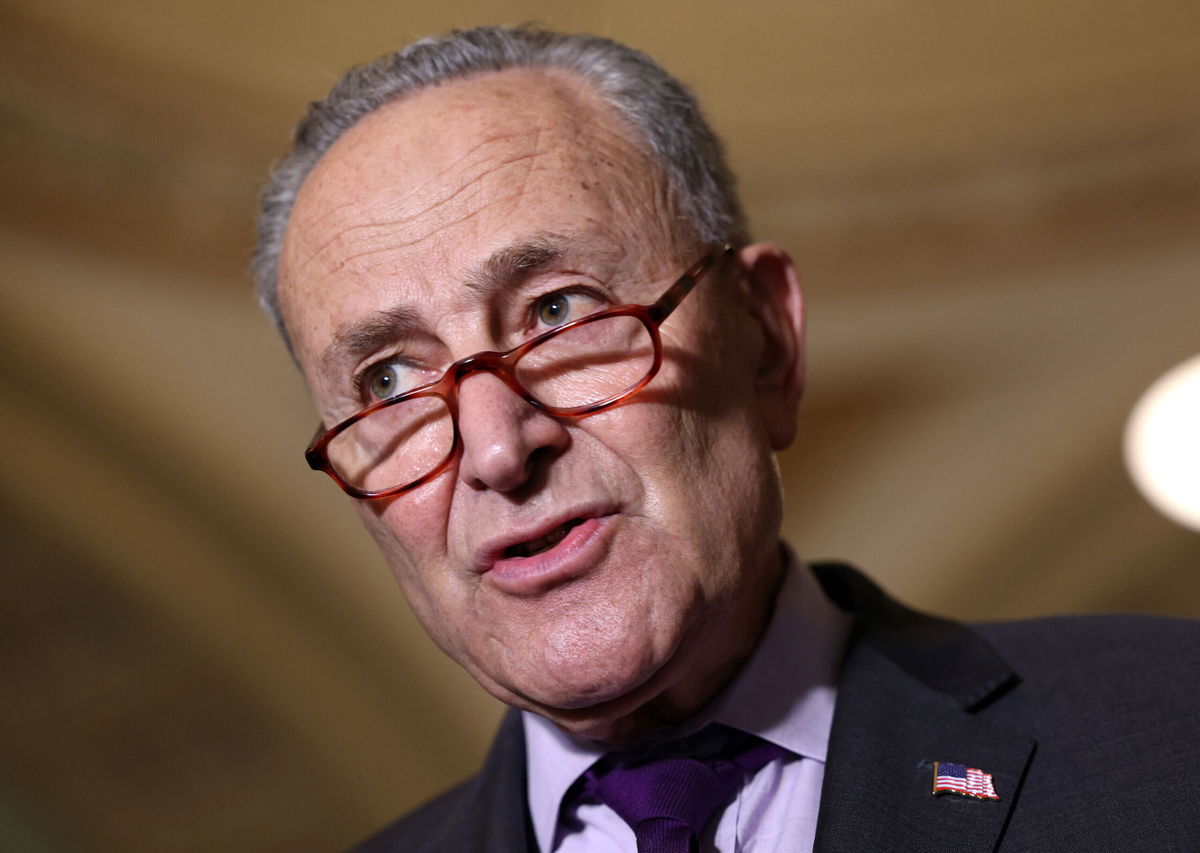 <i>Kevin Dietsch/Getty Images</i><br/>The Senate took the next step on Friday to bring up a roughly $1 trillion bipartisan infrastructure deal that will fulfill key priorities in President Joe Biden's agenda. Senate Majority Leader Charles Schumer is shown here speaking to reporters following a Senate Democratic luncheon at the U.S. Capitol on June 15