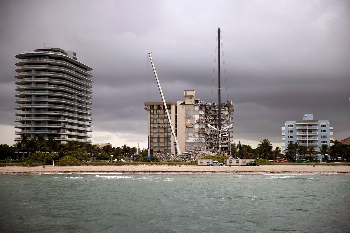<i>Joe Raedle/Getty Images</i><br/>The scene of the collapse site is pictured in Surfside on June 28.