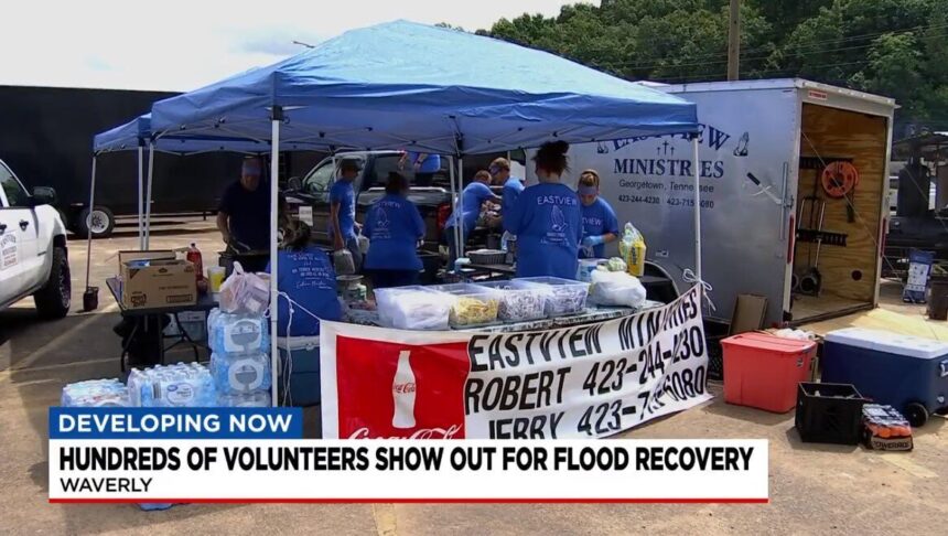 <i>WSMV</i><br/>Hundreds of volunteers gathered on Saturday to clean up the town of Waverly and help the victims of the deadly flooding in Humphreys County.