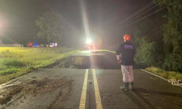 State Troopers along with various other agencies are at the scene of a road collapse in George County