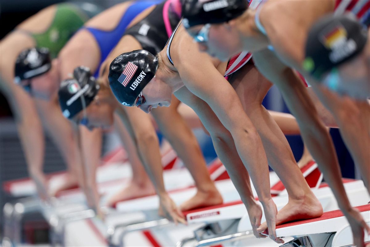 <i>Tom Pennington/Getty Images AsiaPac/Getty Images</i><br/>Katie Ledecky prepares to race in the women's 800m freestyle final at the Tokyo Olympics.