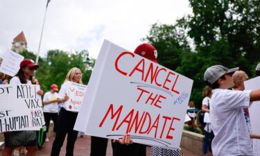 Protesters gather at Indiana University in June to protest against mandatory Covid vaccinations IU is requiring for students