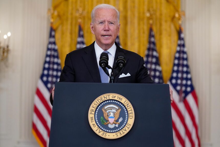 President Joe Biden speaks about Afghanistan from the East Room of the White House