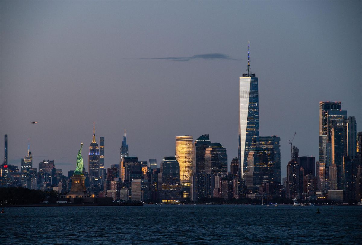 <i>Angela Weiss/AFP via Getty Images</i><br/>A view of the Manhattan skyline and Statue of Liberty on June 15