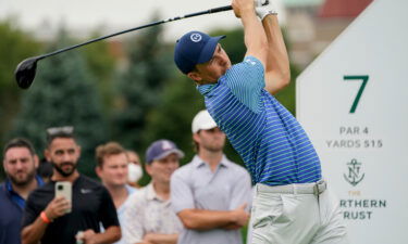 Jordan Spieth watches his shot off the seventh tee in the second round. Spieth's round included two eagles.