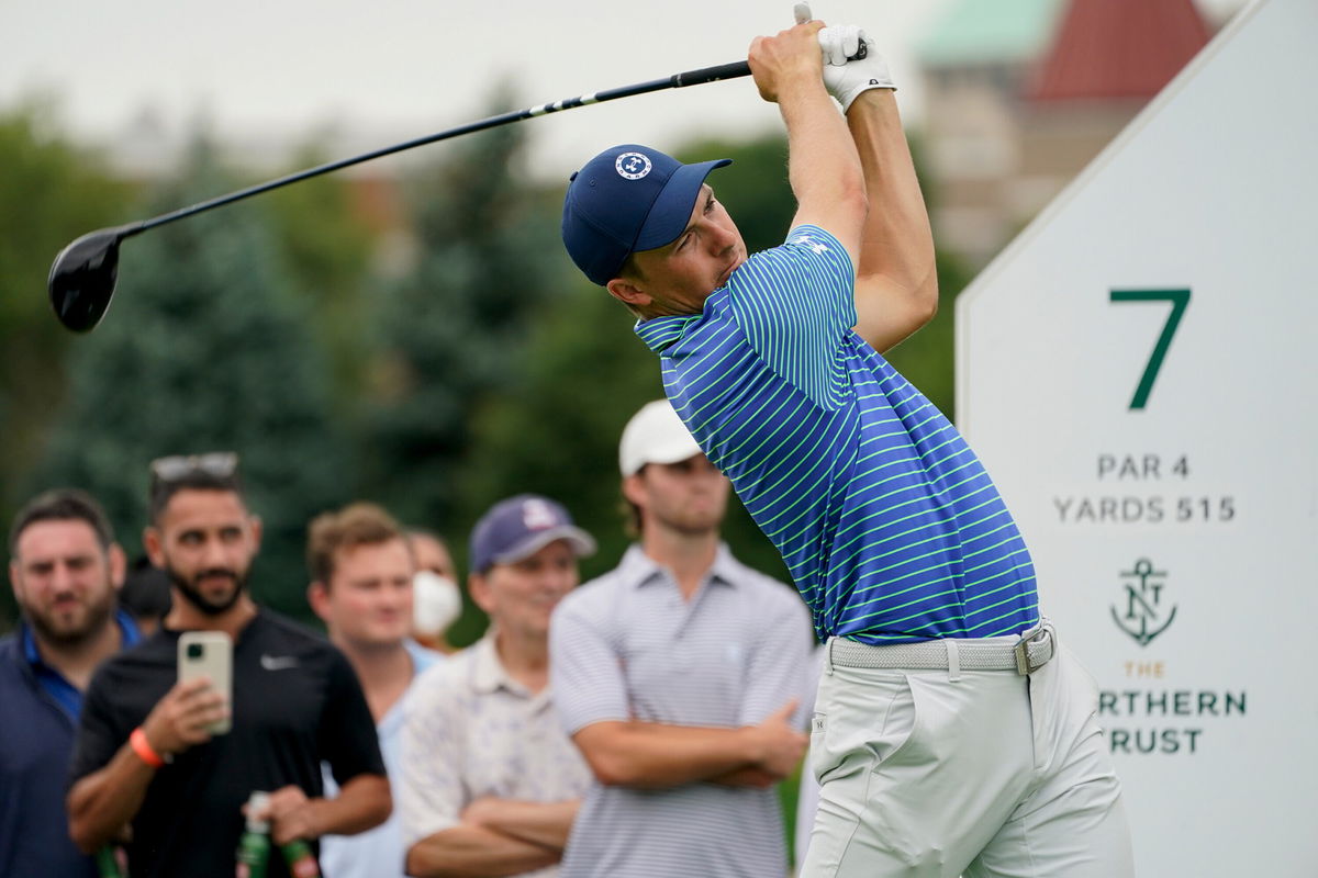 <i>John Minchillo/AP</i><br/>Jordan Spieth watches his shot off the seventh tee in the second round. Spieth's round included two eagles.