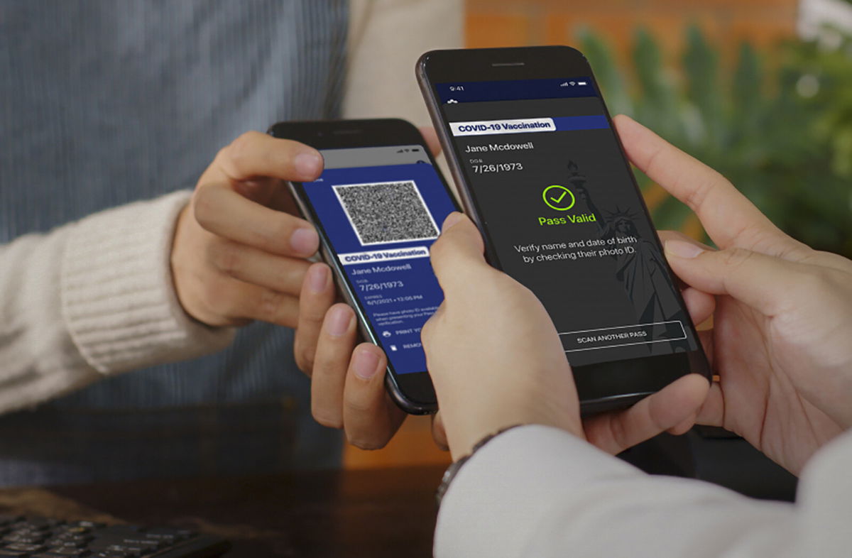<i>New York Governor's Press Office/AP</i><br/>New York's Excelsior Pass app lets people download proof of vaccination or a negative COVID-19 test.