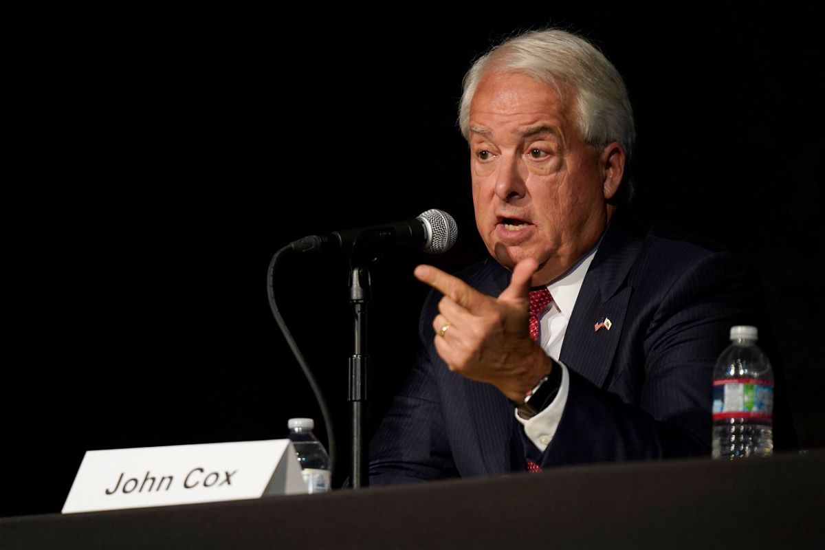 <i>Rich Pedroncelli/AP</i><br/>Republican gubernatorial candidate John Cox was served with a subpoena while onstage during a debate held in Sacramento