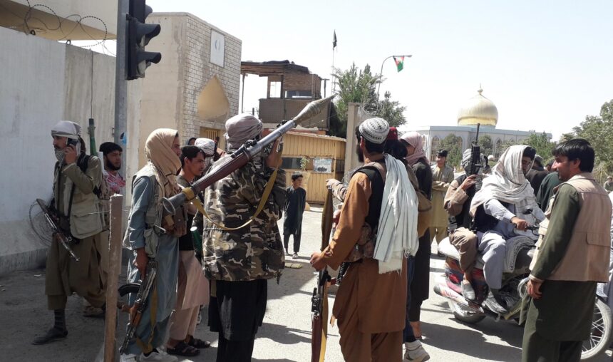 Taliban militants patrol after taking control of the Governor's house and Ghazni city