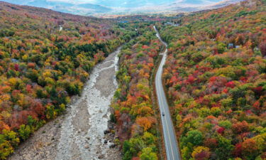 Colorful fall foliage is on display at the White Mountain National Forest in New Hampshire in October 2020.