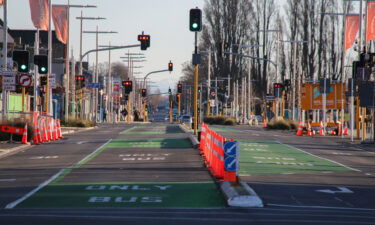 Manchester Street in central Christchurch is pictured deserted during the lockdown.