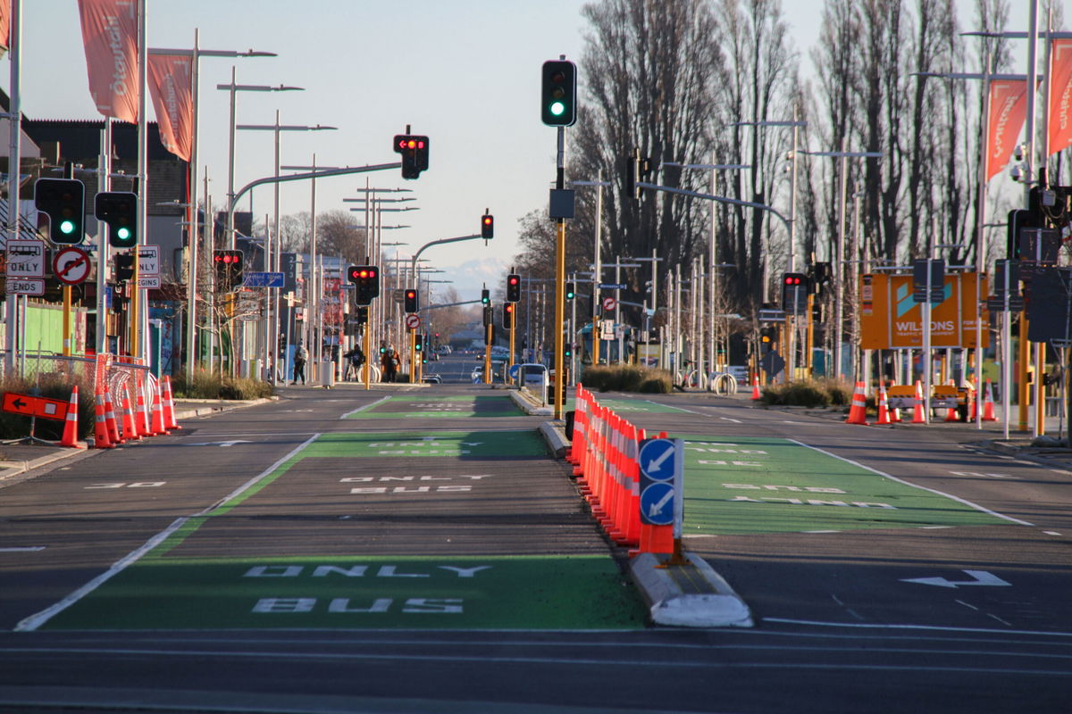 <i>Adam Bradley/SOPA Images/LightRocket/Getty Images</i><br/>Manchester Street in central Christchurch is pictured deserted during the lockdown.