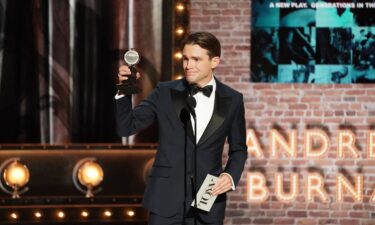 Andrew Burnap receives the award for Best Performance by an Actor in a Leading Role in a Play during Sunday's Tony Awards.