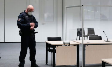 96-year-old Nazi war crimes suspect goes on the run ahead of her trial. Pictured is a judicial officer at the court room in Itzehoe before the trial for the defendant was due to start.