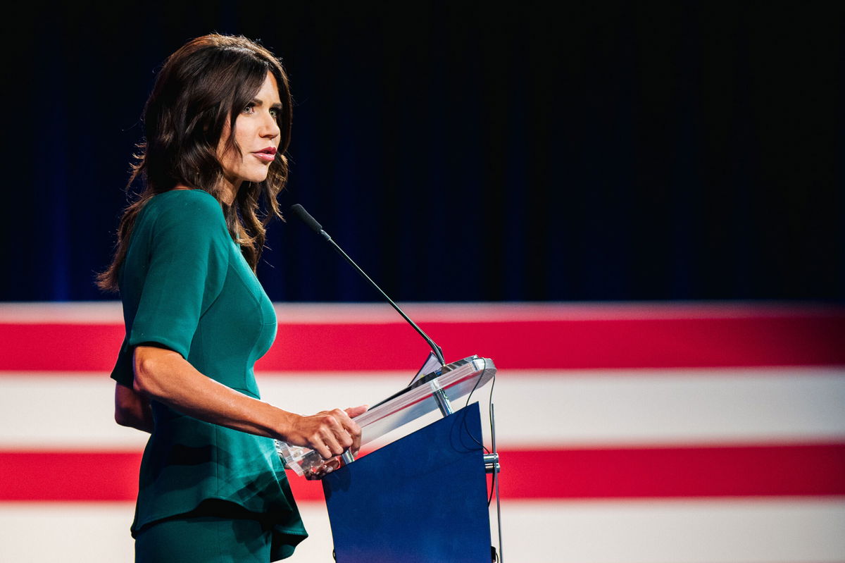 <i>Brandon Bell/Getty Images</i><br/>A meeting involving South Dakota Gov. Kristi Noem