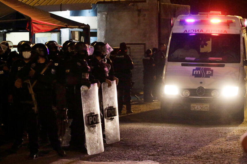 An ambulance leaves from the Litoral penitentiary after a riot