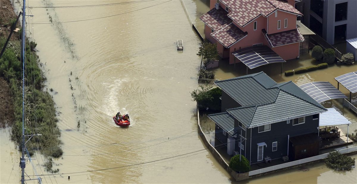 <i>Yomiuri Shimbun/AP</i><br/>Most people around the world don't think the US is doing a good job on the issue of climate change. Flooding due to heavy rain here inundated Takeo City in western Japan on August 15.