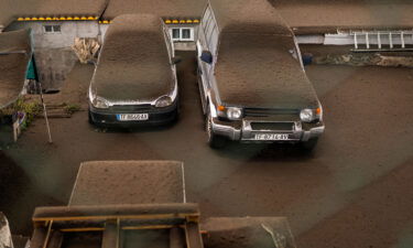 Vehicles are covered by ash from the volcanic eruption on La Palma.