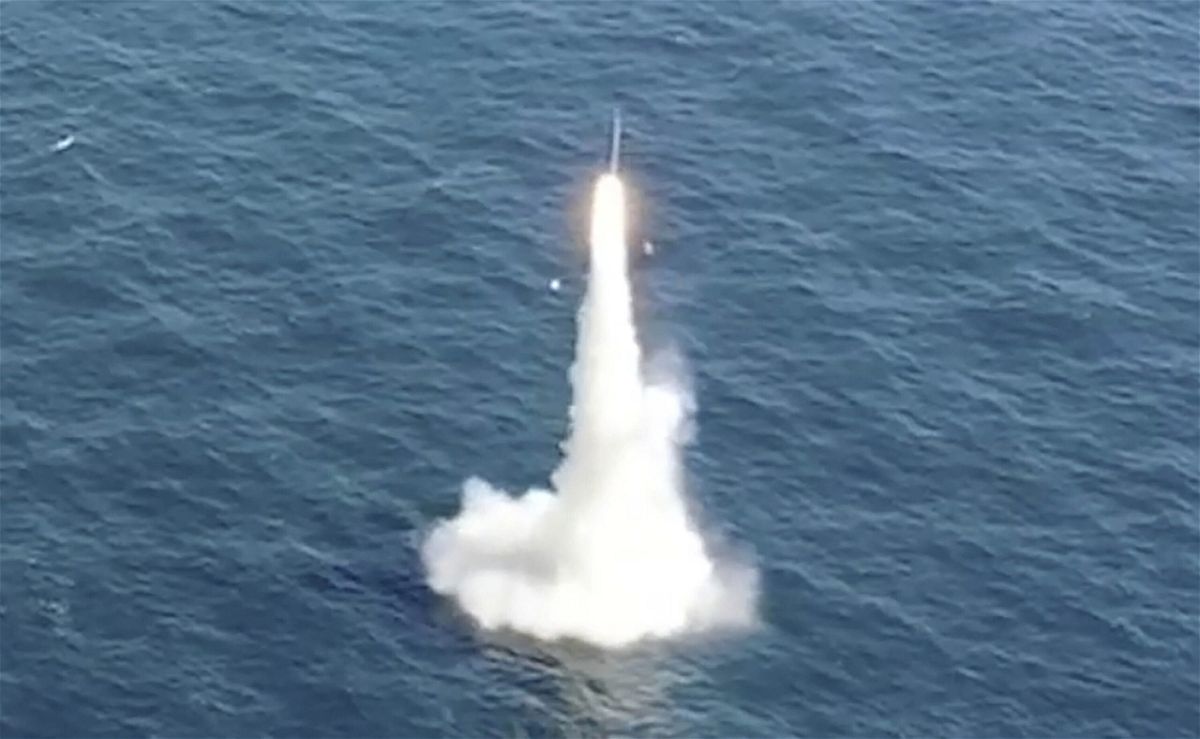<i>South Korea Defense Ministry via AP</i><br/>South Korea's first underwater-launched ballistic missile is test-fired from a submarine at an undisclosed location on September 15