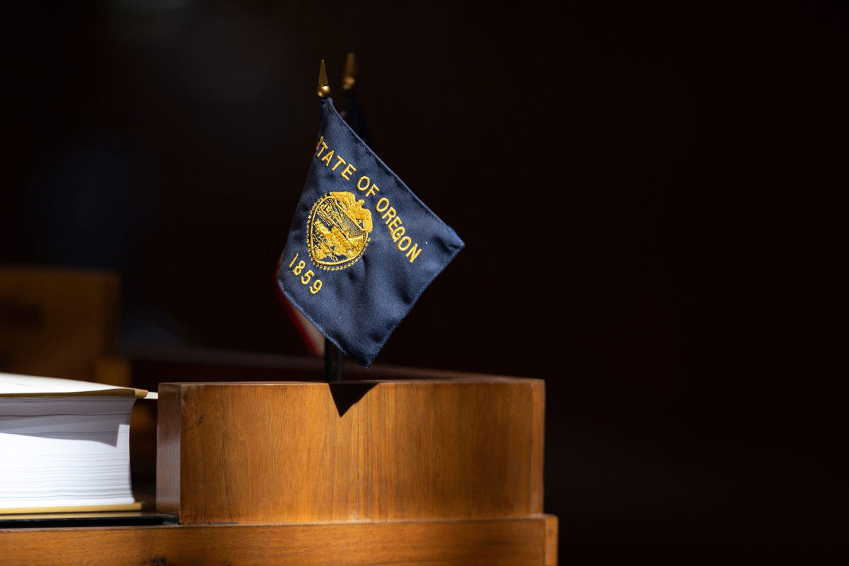 <i>Brian Hayes/Statesman Journal/Imagn Content Services</i><br/>Oregon approves the nation's first new congressional map. The Oregon State flag is pictured here at the Oregon State Capitol in Salem