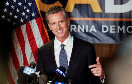 California Governor Gavin Newsom speaks after the polls close on the recall election