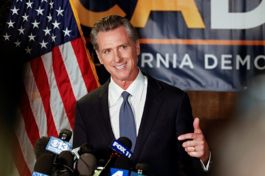 California Governor Gavin Newsom speaks after the polls close on the recall election