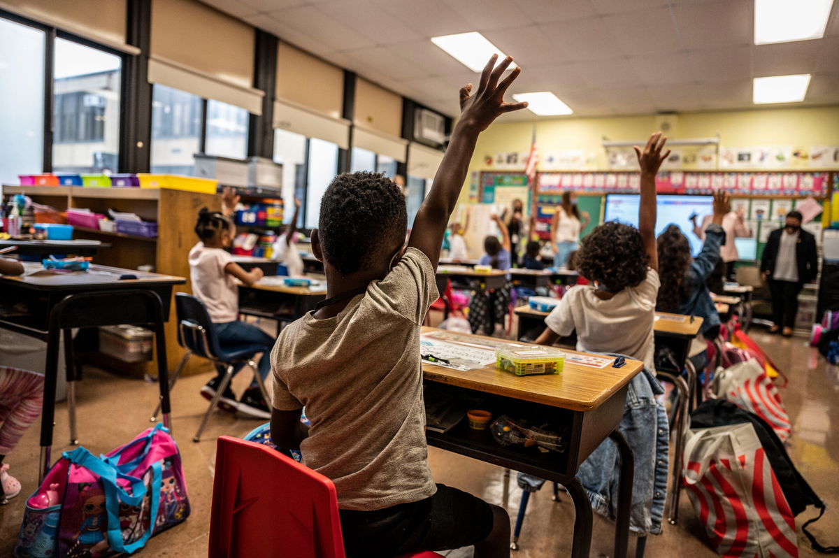 <i>Alejandra Villa Loarca/Newsday RM/Getty Images</i><br/>First day of school at Bayview Avenue School of Arts and Sciences in Freeport