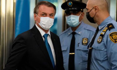 Jair Bolsonaro arrives at the United Nations headquarters on Sept. 21 during the 76th Session of the UN General Assembly in New York.