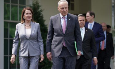 House Speaker Nancy Pelosi and Senate Majority Leader Chuck Schumer are seen here after meeting with other House and Senate Democrats.